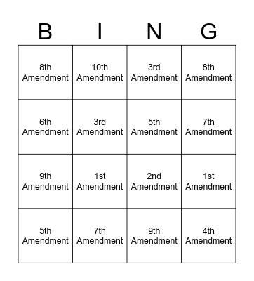 Bill of Rights Bingo Card
