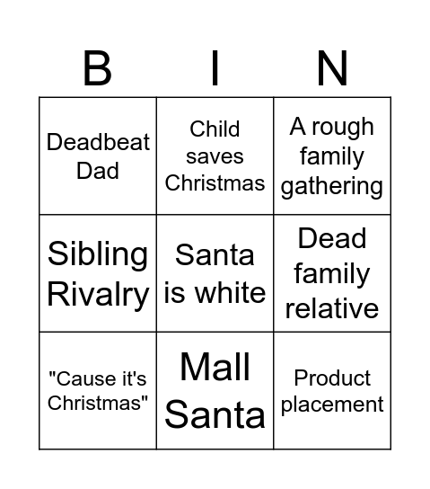 Christmas Film Bingo Card