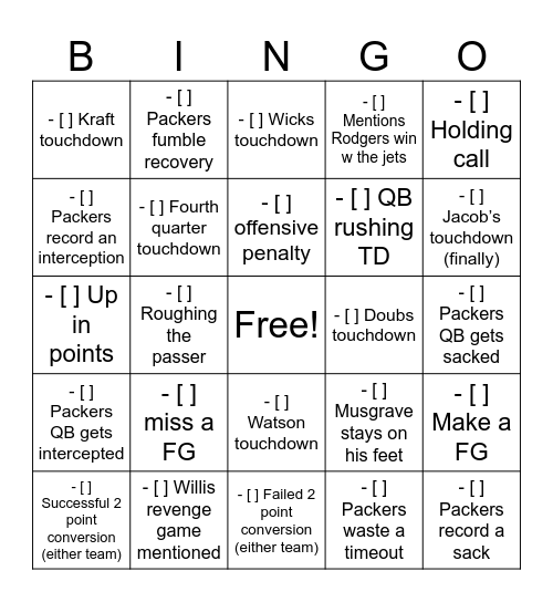 Untitled Bingo Card