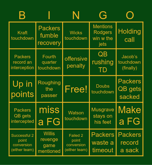 Week 3 vs Titans Bingo Card