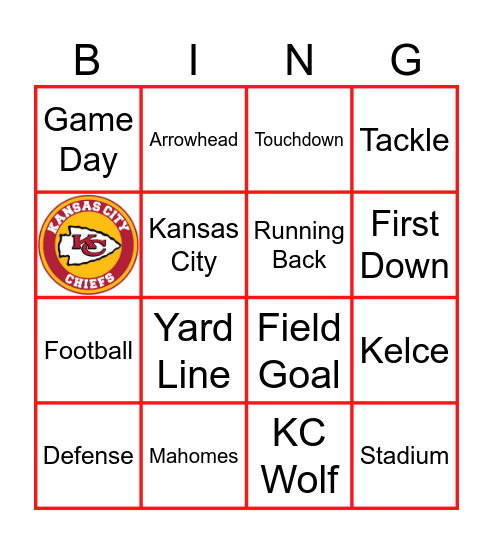 Chiefs Sunday CLUB Bingo Card