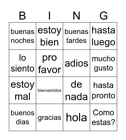 Los saludos y Las despidades Bingo Card