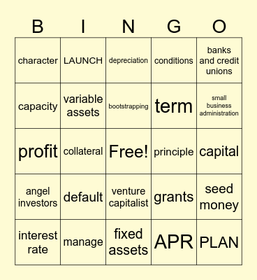 Business Financing Bingo Card