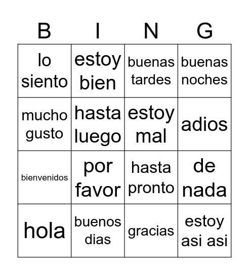 Los saludos y Las despidades Bingo Card