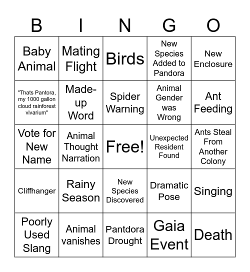 Ants Canada Bingo Card