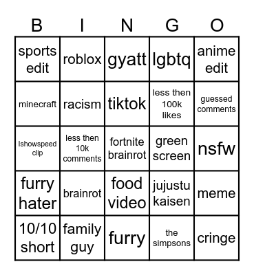 youtube bingo Card