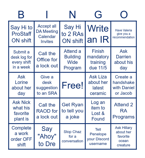 ResLife BINGO! Bingo Card