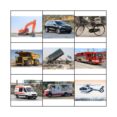 ABC Vehicles Bingo Card