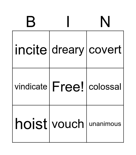 Vocabulary Sept. 23-29 Bingo Card