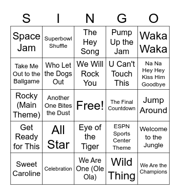 SINGO! Sports Edition Bingo Card