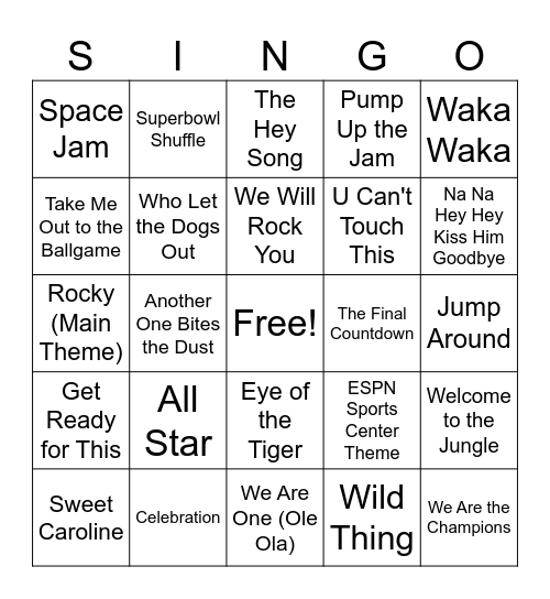 SINGO! Sports Edition Bingo Card