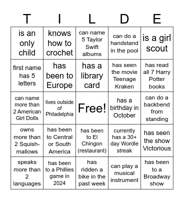 Tilde Bingo Card
