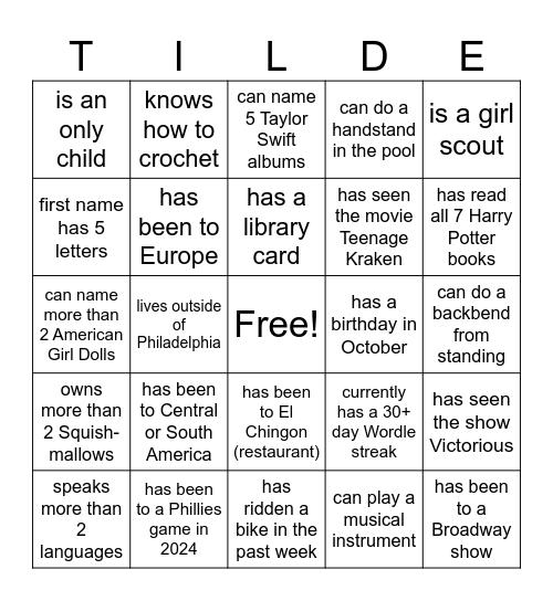 Tilde Bingo Card