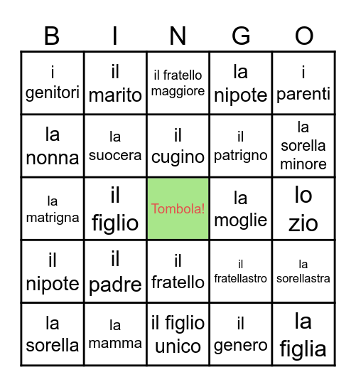 La Famiglia Bingo Card