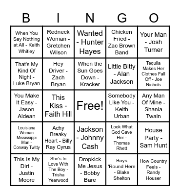 Country Hits! Bingo Card