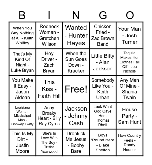 Country Hits! Bingo Card