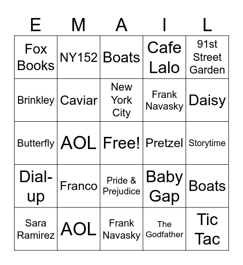 You've Got Mail Bingo Card