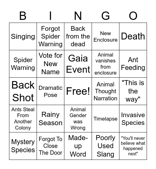 Ants Canada Bingo Card