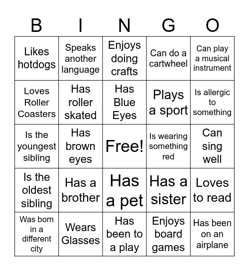 Cub scout Bingo Card