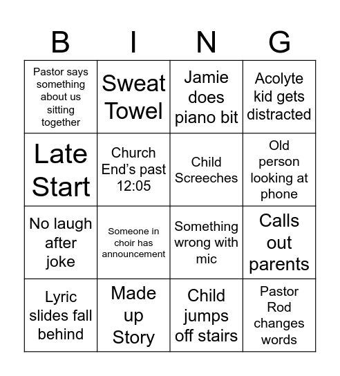 Church Bingo Card
