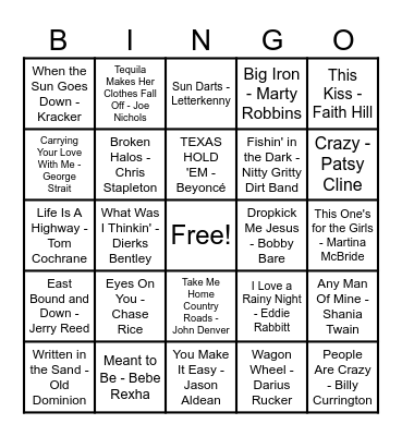 Country Hits! Bingo Card