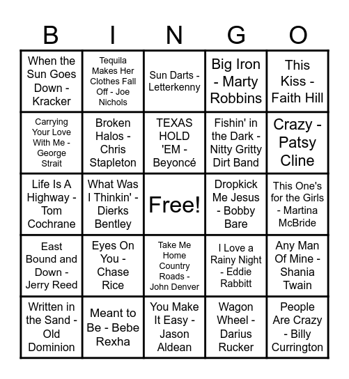 Country Hits! Bingo Card