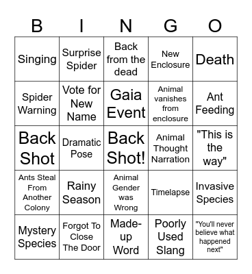 Ants Canada Bingo Card