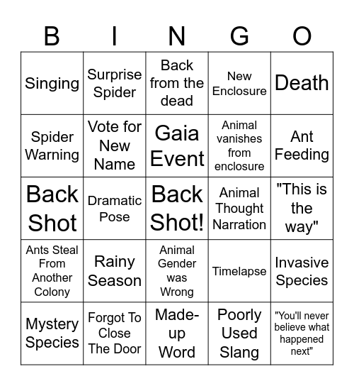 Ants Canada Bingo Card