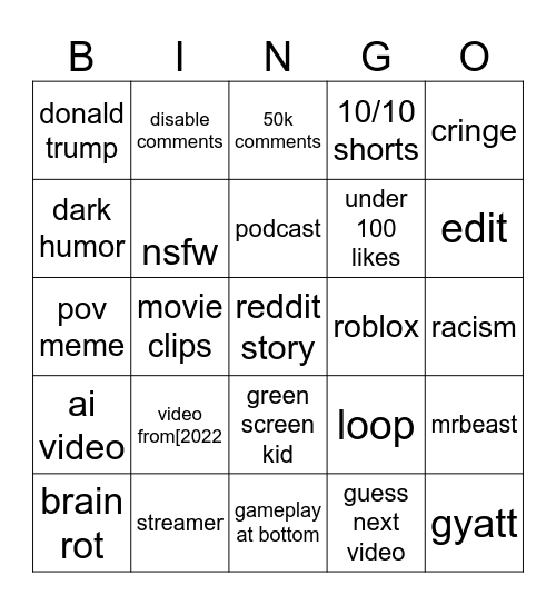 Untitled Bingo Card