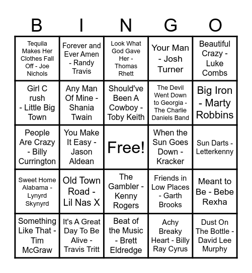 Country Hits! Bingo Card