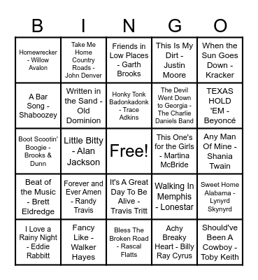 Country Hits! Bingo Card