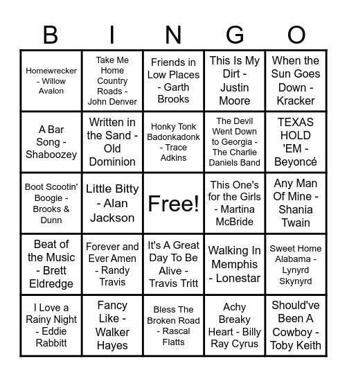 Country Hits! Bingo Card