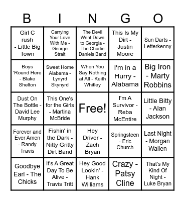 Country Hits! Bingo Card