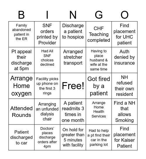 Case Management Week Bingo Card