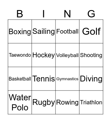 Olympic Games Bingo Card