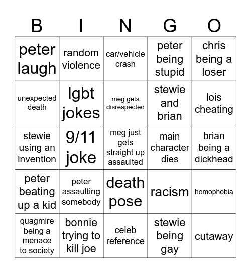 family guy bingo Card