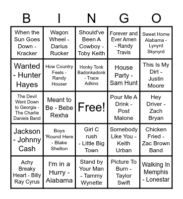 Country Hits! Bingo Card