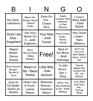 Country Hits! Bingo Card