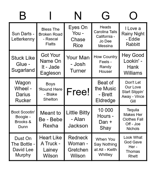 Country Hits! Bingo Card