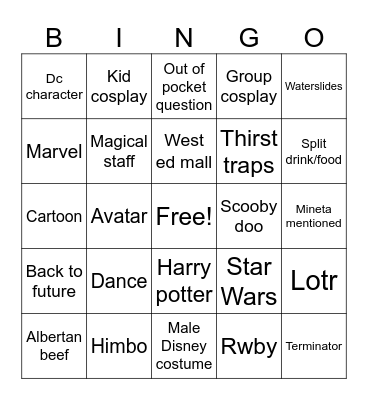 Fan Expo Sunday Bingo Card