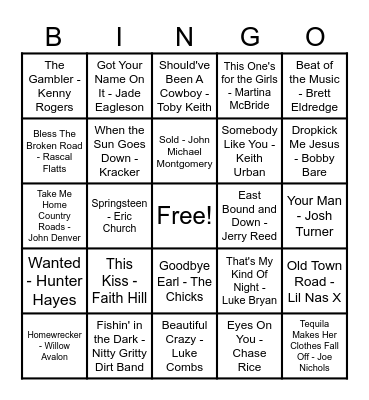 Country Hits! Bingo Card