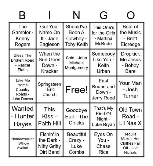 Country Hits! Bingo Card
