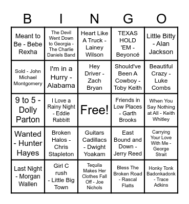 Country Hits! Bingo Card