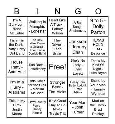 Country Hits! Bingo Card