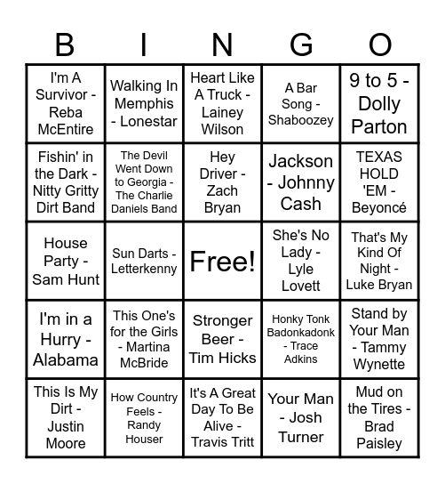 Country Hits! Bingo Card
