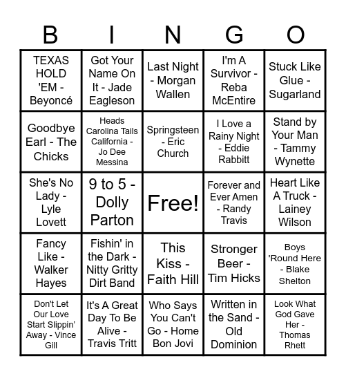 Country Hits! Bingo Card