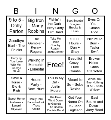 Country Hits! Bingo Card