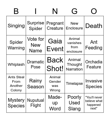 Ants Canada Bingo Card