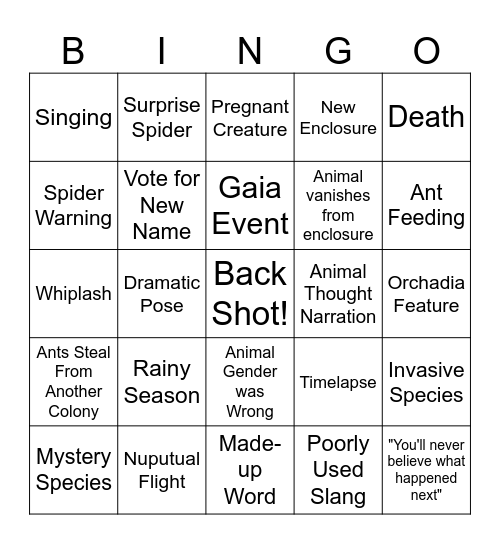 Ants Canada Bingo Card