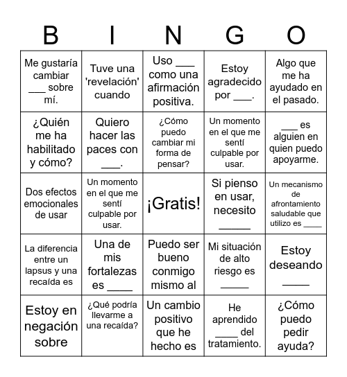 Bingo de Recuperación Bingo Card